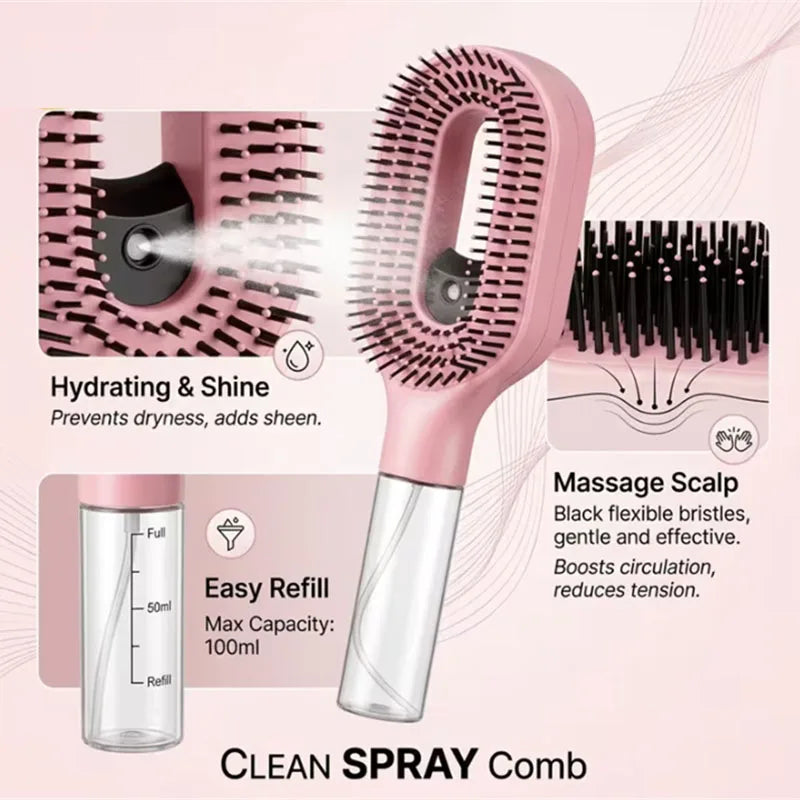 Spray Styling Comb 2 in 1 Portable Hair Brush with Water Spray Anti-static Detangling Brush Wet & Dry Dual Use Hair Styling Tool