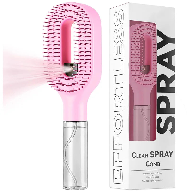 Spray Styling Comb 2 in 1 Portable Hair Brush with Water Spray Anti-static Detangling Brush Wet & Dry Dual Use Hair Styling Tool