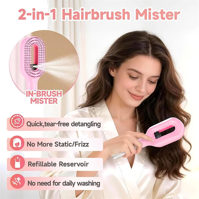 Spray Styling Comb 2 in 1 Portable Hair Brush with Water Spray Anti-static Detangling Brush Wet & Dry Dual Use Hair Styling Tool